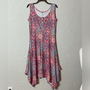 Elsie & Zoey Colorful Tank Dress with Handkerchief Hem Pockets Button Bodice
